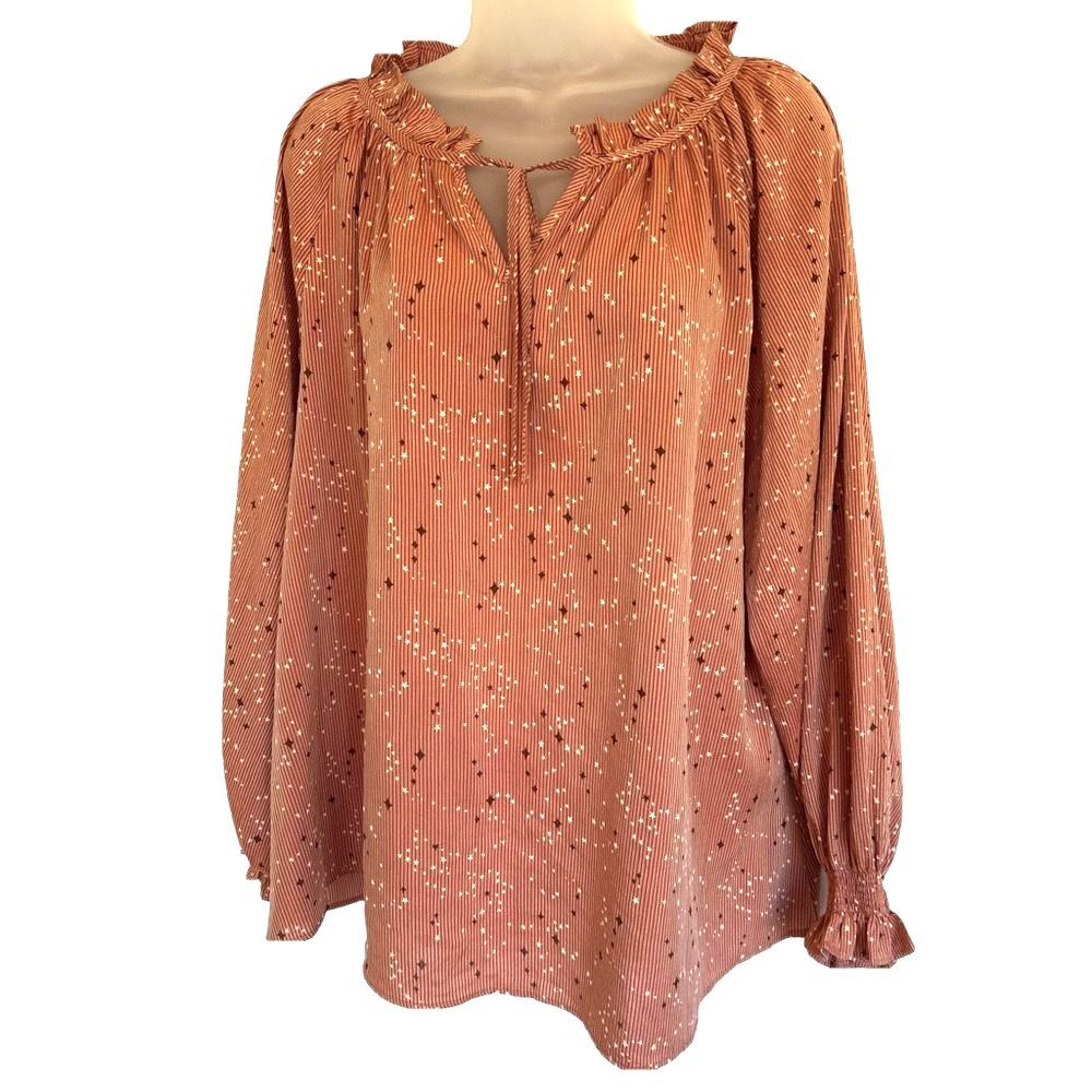 Easel Boutique Striped Star Print Blouse NWT